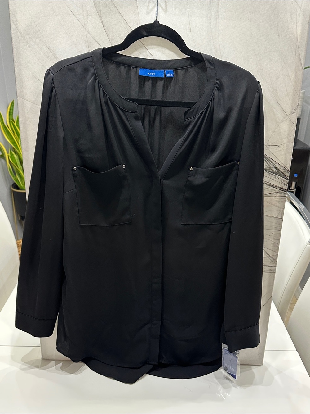 Apt. 9 Black Long-Sleeve Pocket Blouse